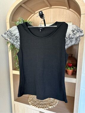 Black Women's Mesh Sleeve Knit Top